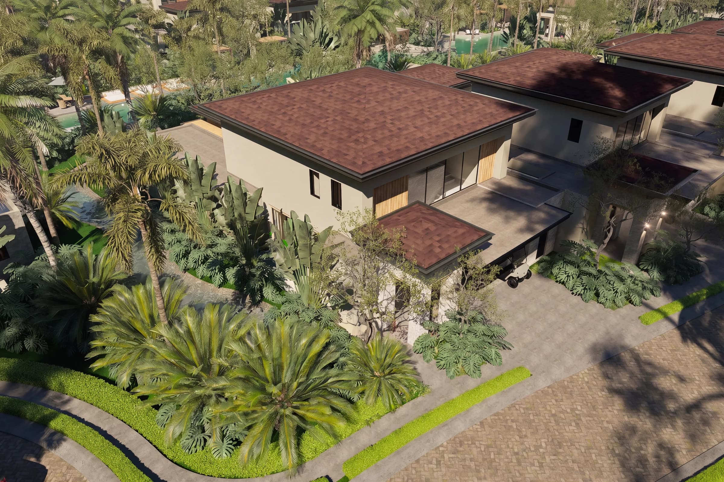 Aerial architectural view of Model A residences